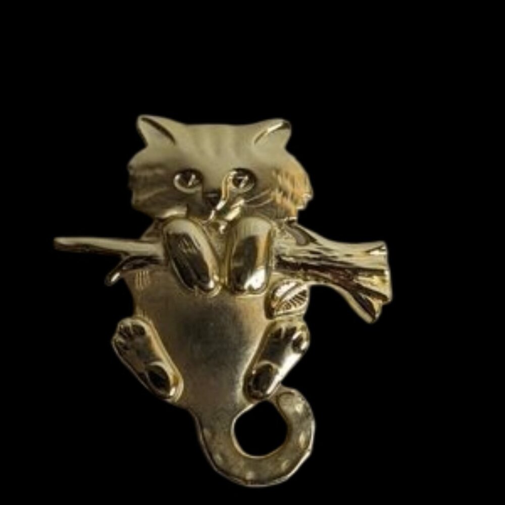 Vintage AJC Cat Brooch – Gold-Tone Figural Pin